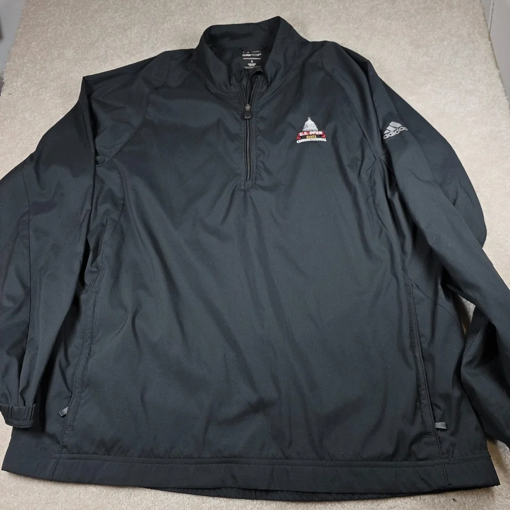 Adidas Golf Jacket Mens L Black ClimaProof 1/4 Zip U.S. Open 2011 Congressional